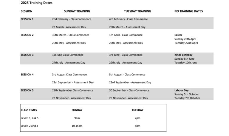 Session dates for 2025